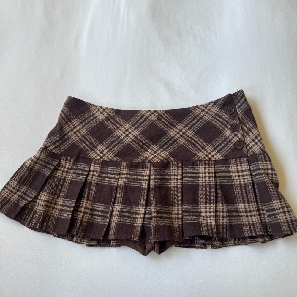 Plaid Brown Pleated Skirt